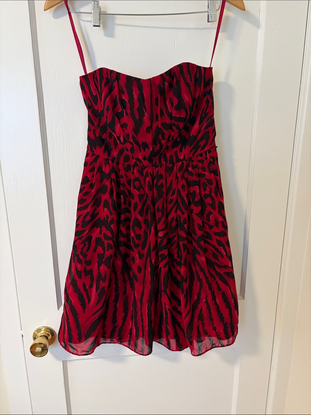 White House Black Market Red and Black Strapless Animal-Print Dress
